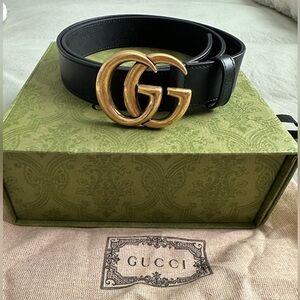 GG MARMONT LEATHER BELT WITH SHINY BUCKLE